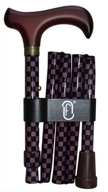 Finna wandelstok plooi- en verstelbaar, bruin houten handvat Vichy, aluminium -- FN-41230