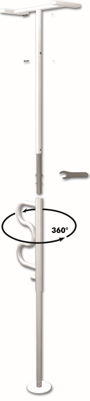 Transferpaal Stander met dubbel gebogen pivoterende handgreep wit 210 tot 300 cm