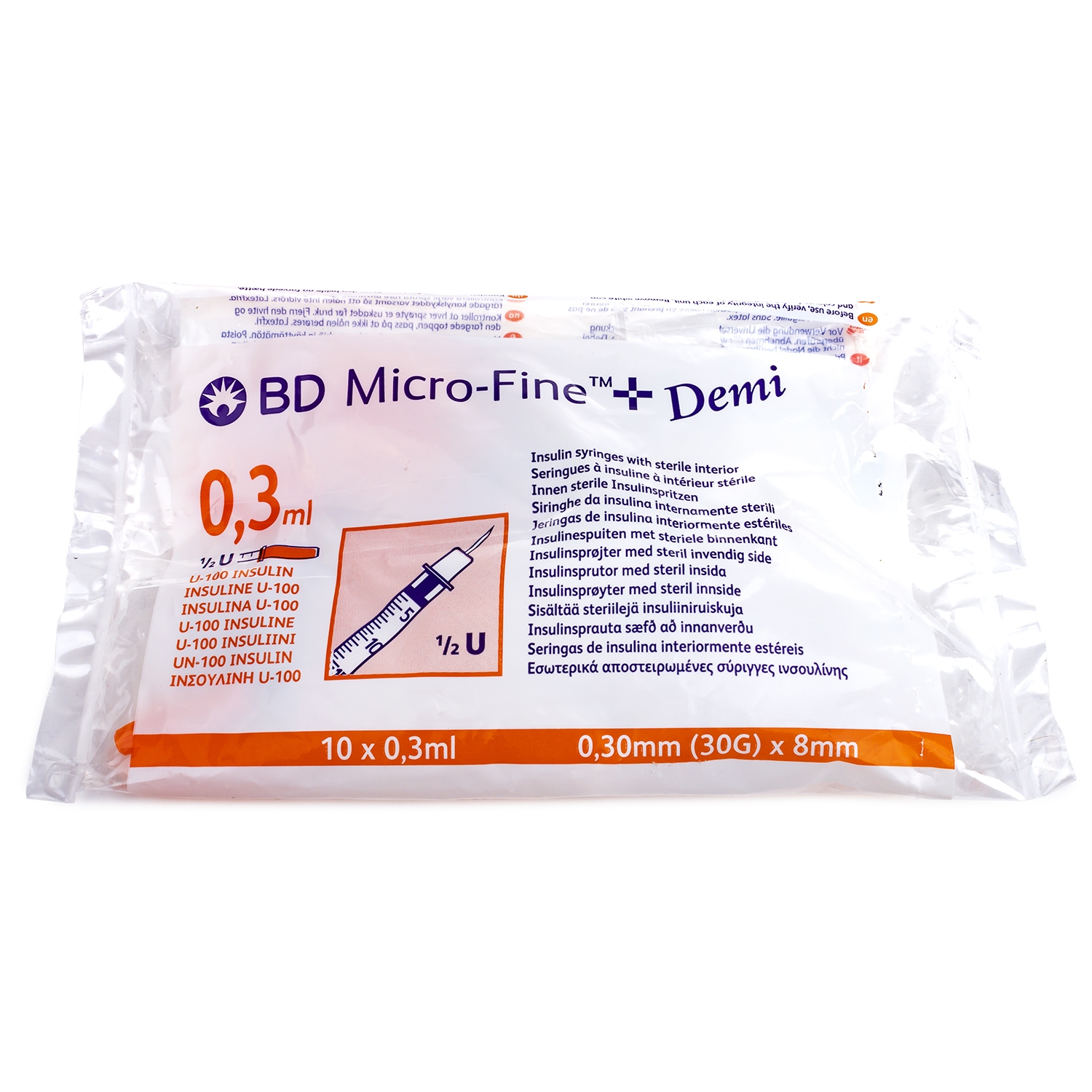 Micro-fine insuline spuit - 0,3 ml + naald 30 G x 8 mm (10 st)