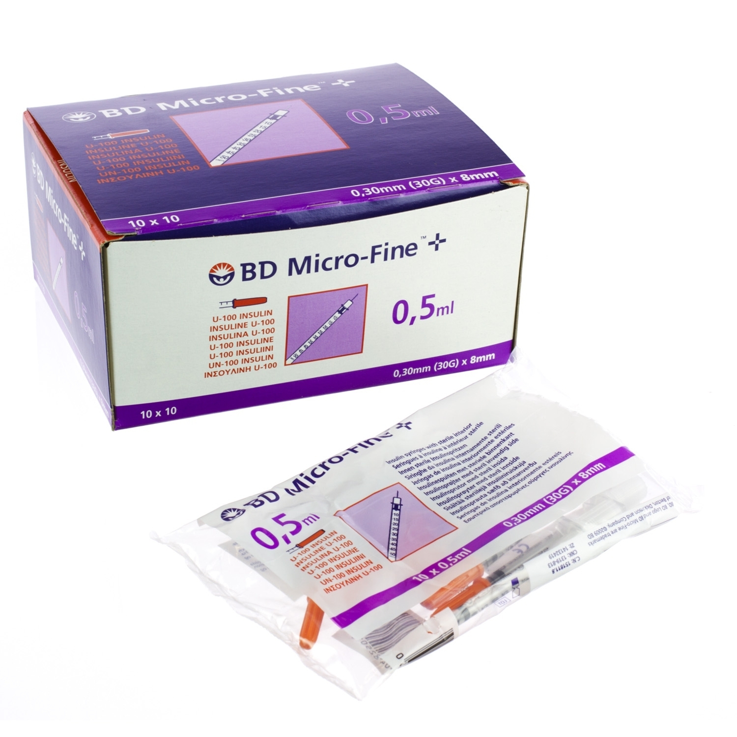 Micro-fine insuline spuit - 0,5 ml + naald 30 G x 8 mm (10 st)